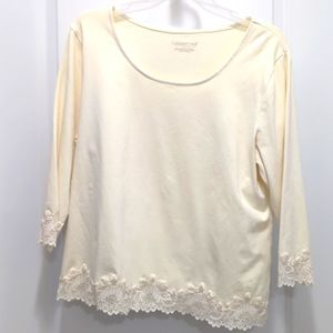 Coldwater Creek cream colored lace trimmed tee